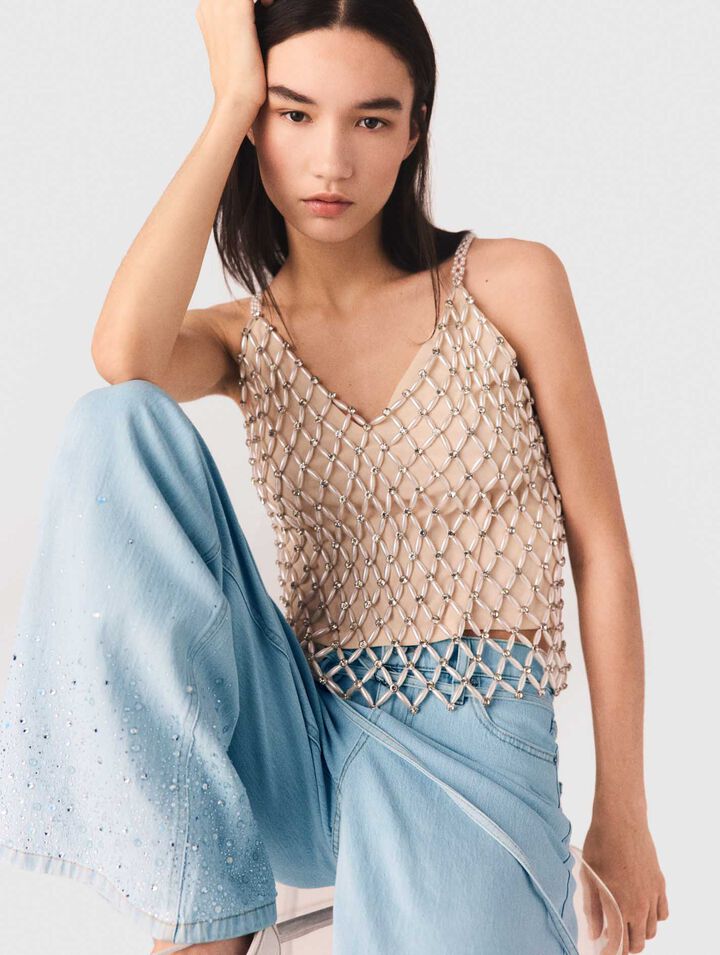 Top con perline foderato