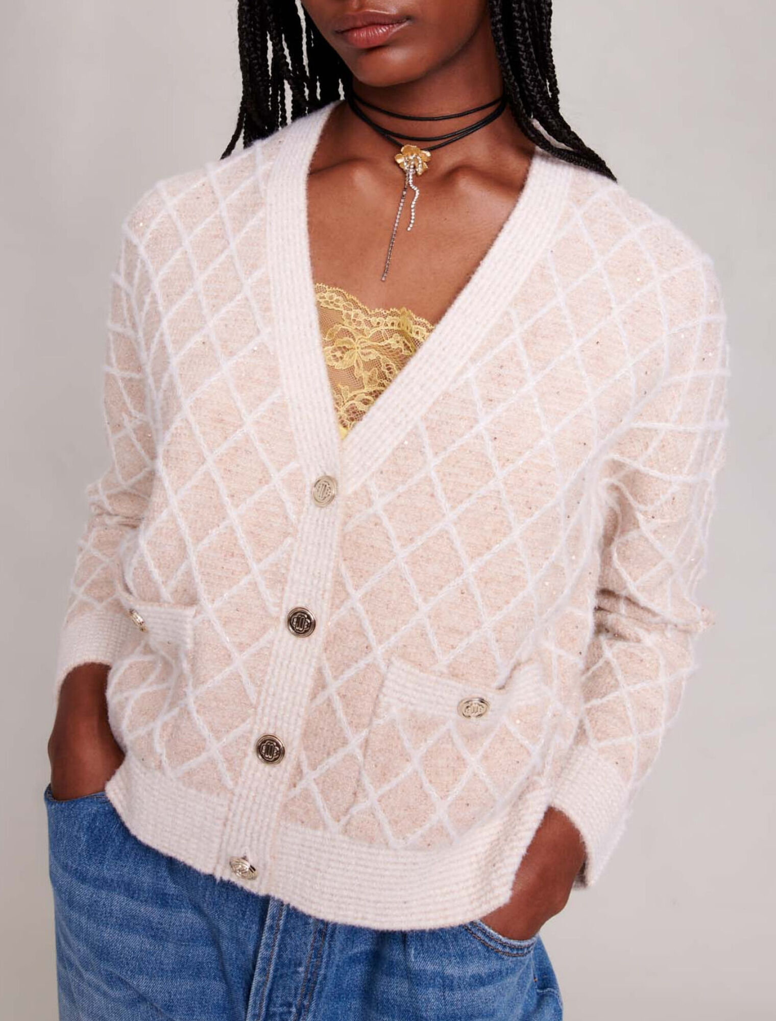 Cardigan in maglia a scacchi