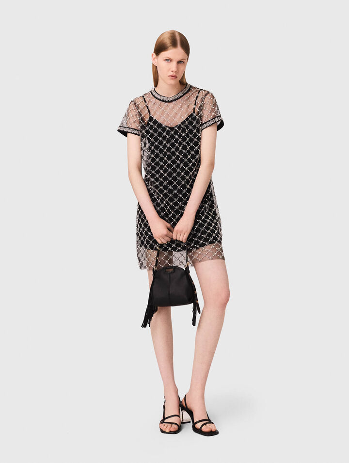 Abito corto in tulle ricamato