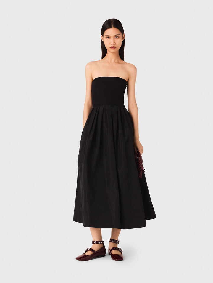 Abito bustier in maglia e taffetà