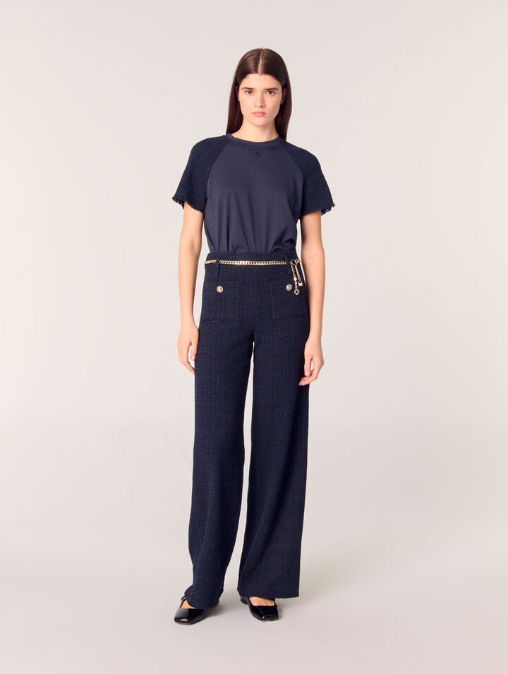 Pantaloni in tweed cintura a catena
