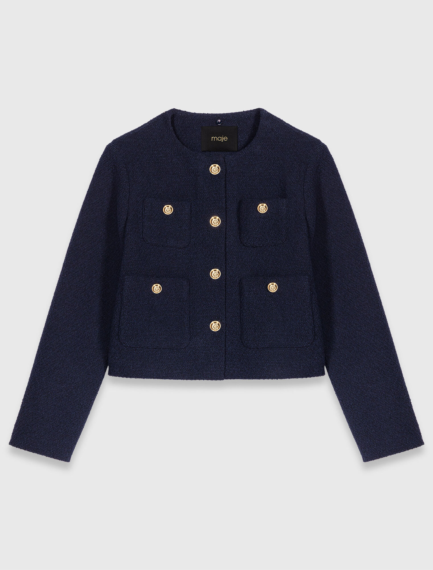 Giacca corta tweed, colletto rimov.