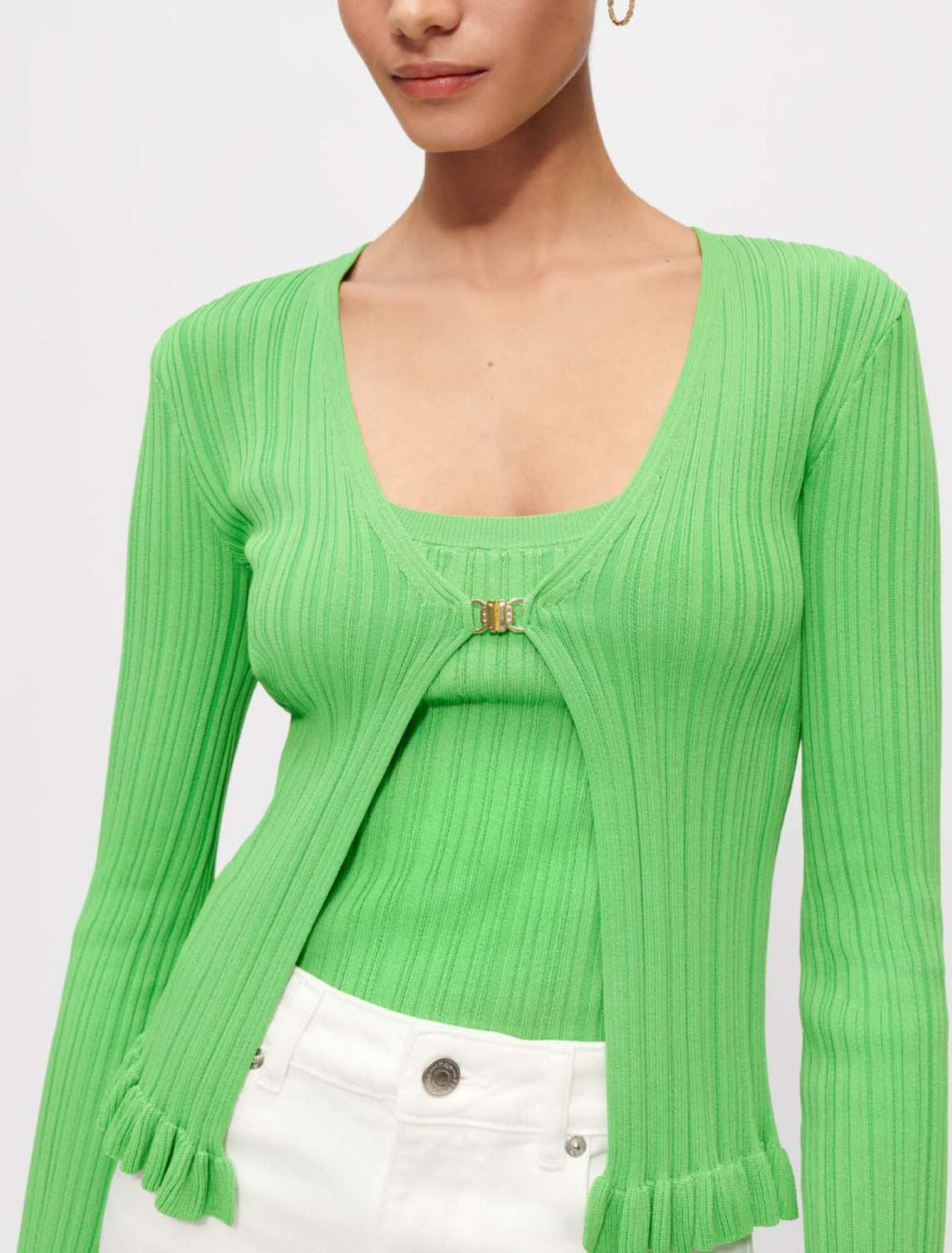 Cardigan in maglia a coste e arricciato