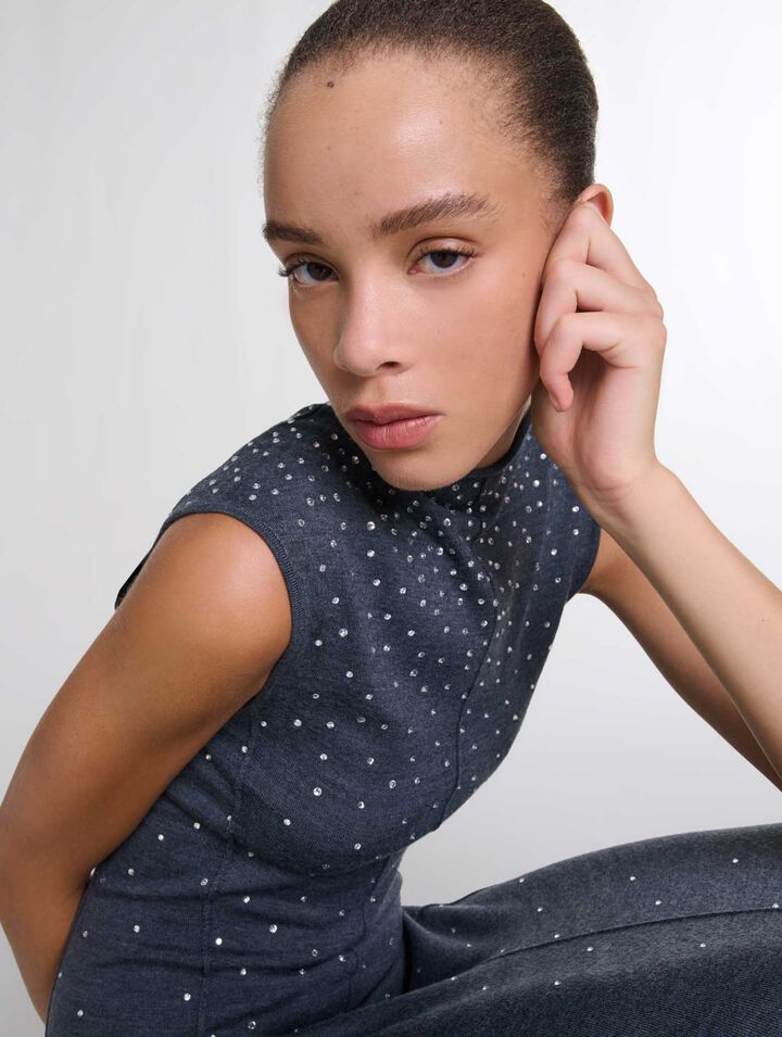 Abito lungo in maglia a strass