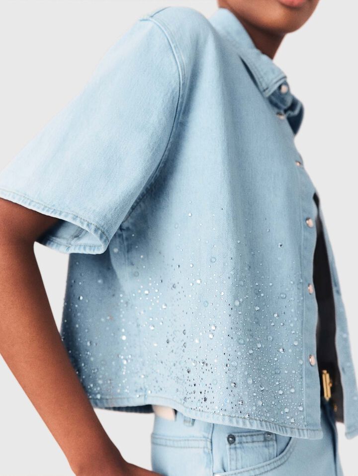 Camicia corta in denim con strass