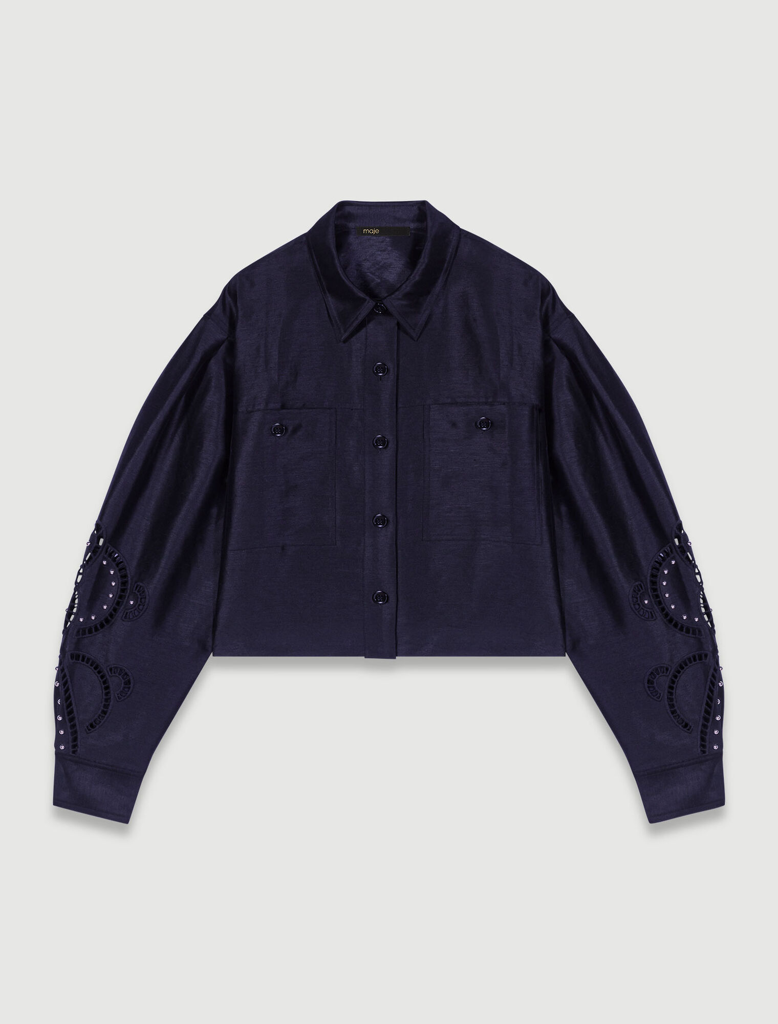 Camicia corta in lino traforato