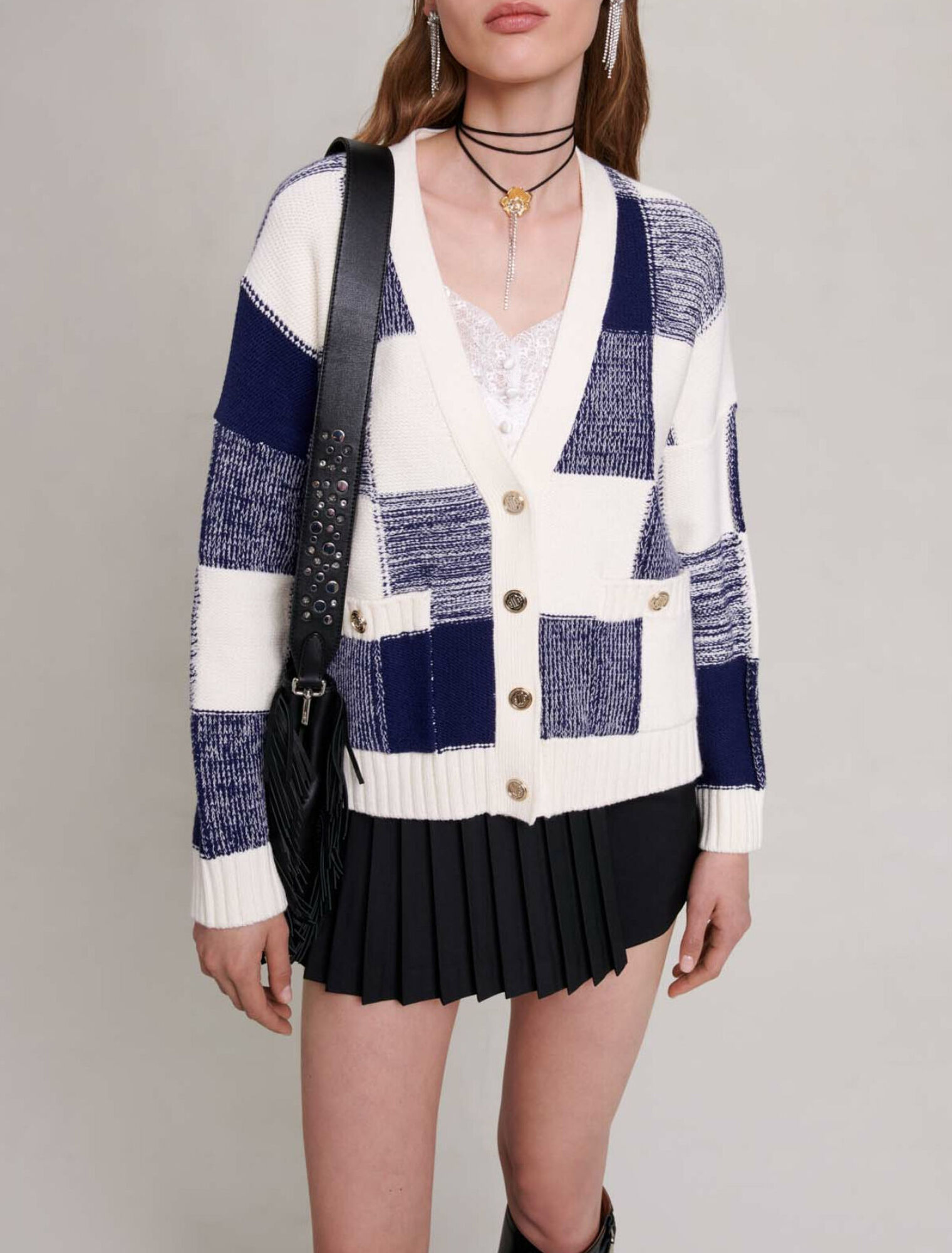Cardigan in maglia a quadri