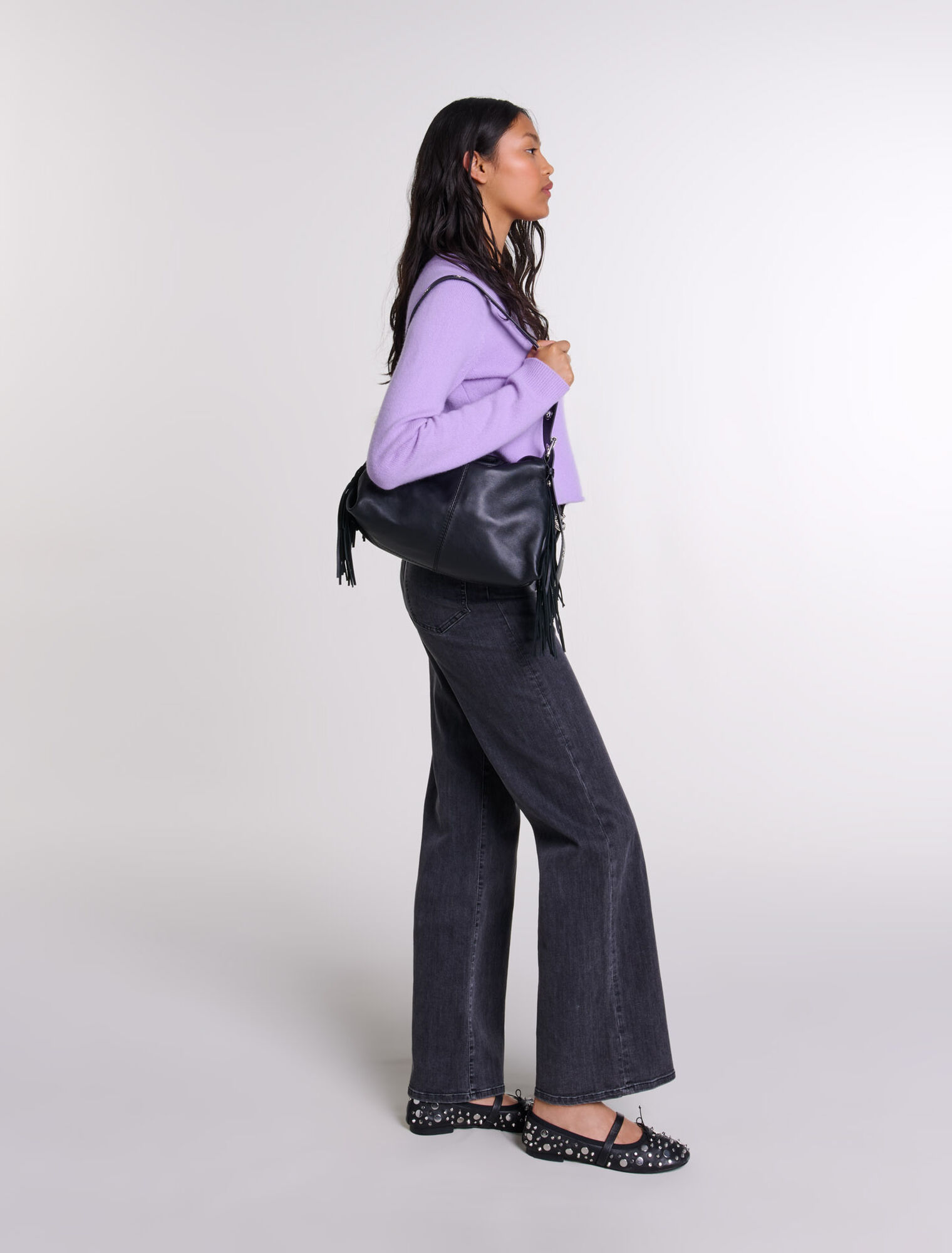 Jeans baggy con cintura nera