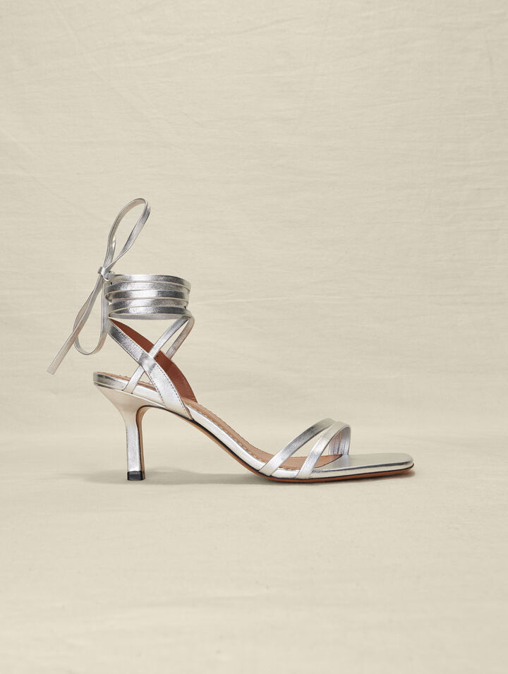 Sandali stringati in pelle argentata