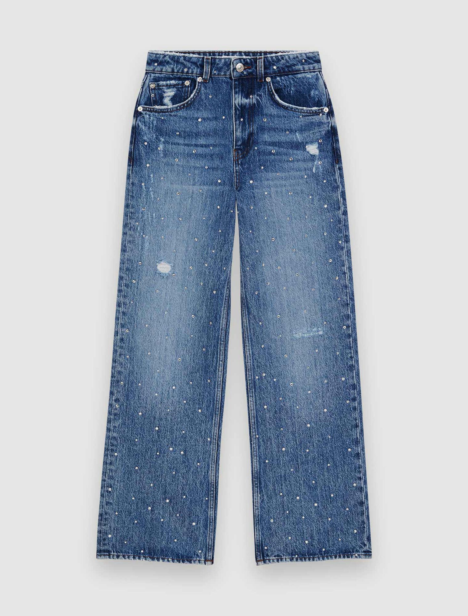 Jeans a vita alta interamente in strass