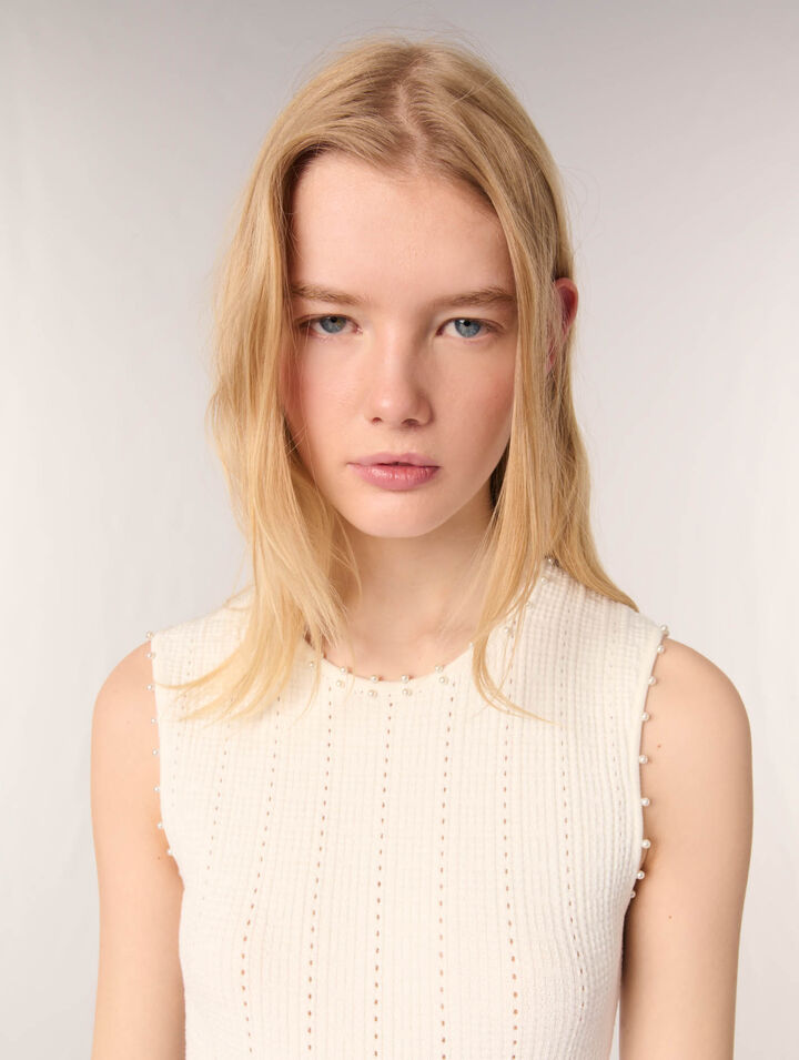 Abito in maglia pointelle con perle