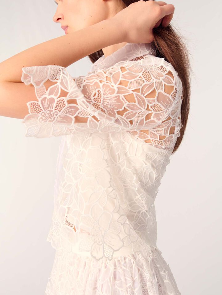 Camicia corta in guipure a fiori