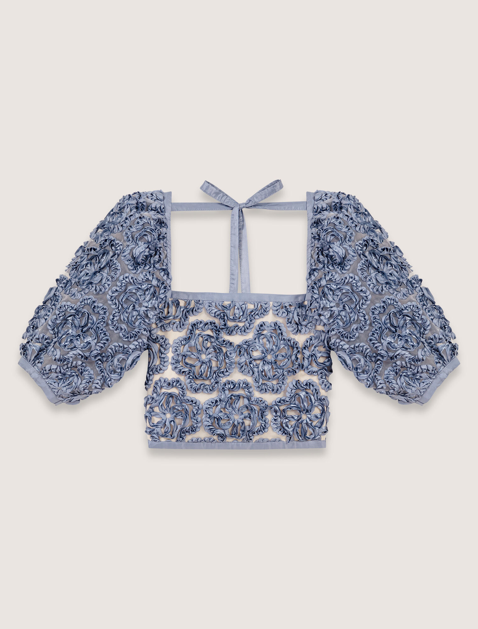 Top in organza con motivo floreale