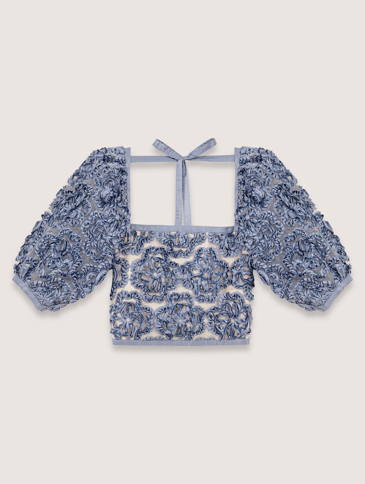 Top in organza con motivo floreale