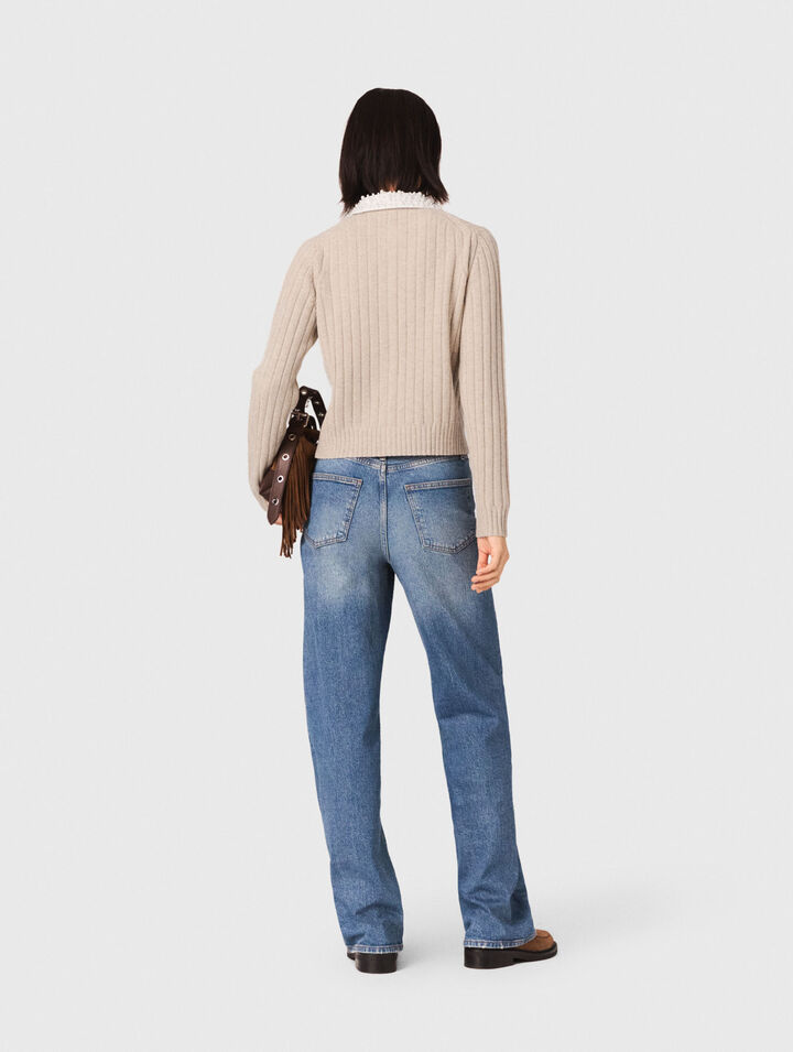 Cardigan con col perlato rimovibile