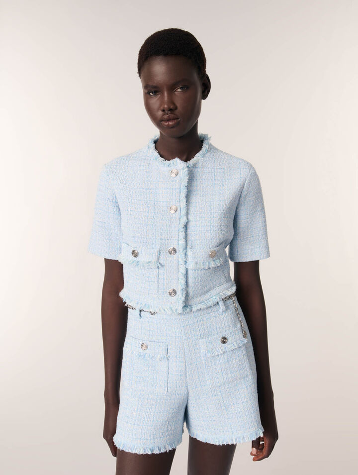 Shorts in tweed con cintura