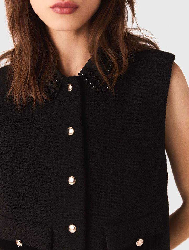 Top in tweed con profili in velluto