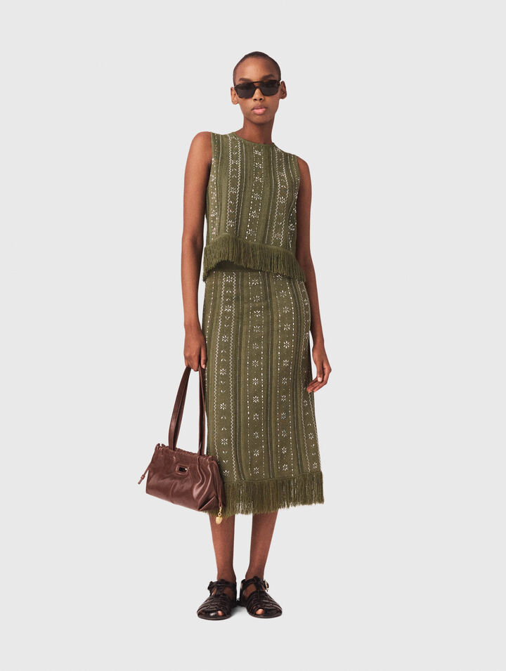 Gonna in maglia con fiori strass