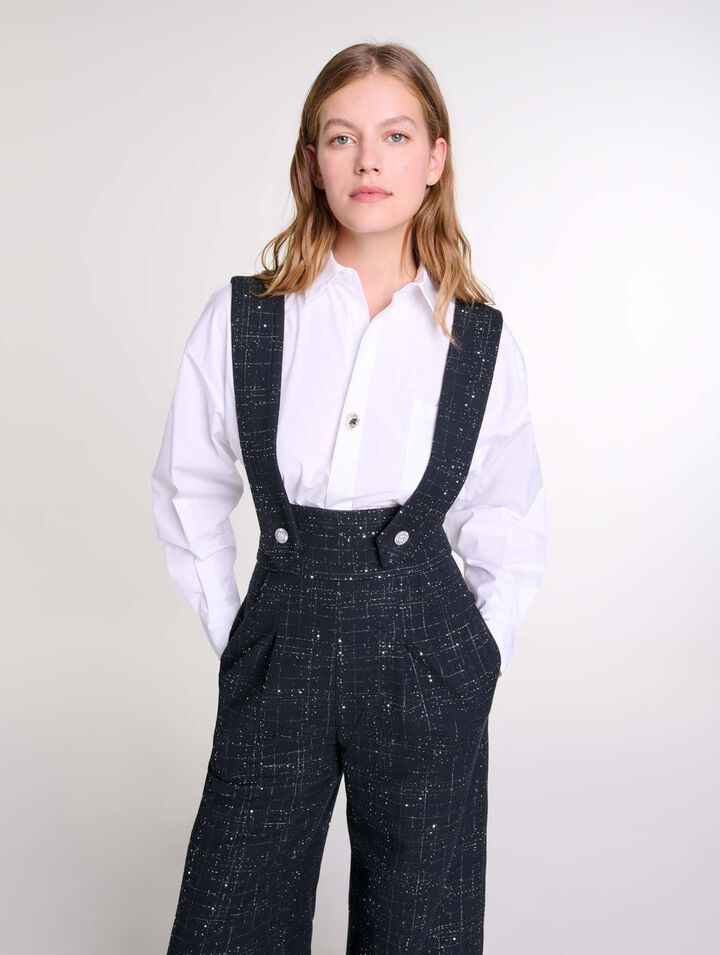 Pantaloni larghi bretelle in tweed