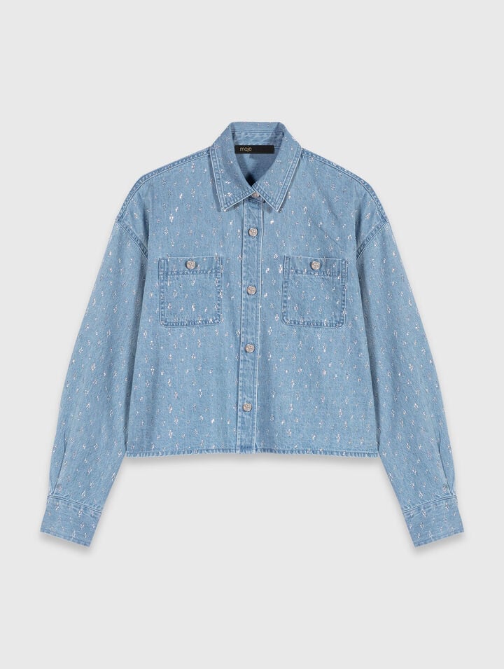 Camicia corta in jeans glitterata