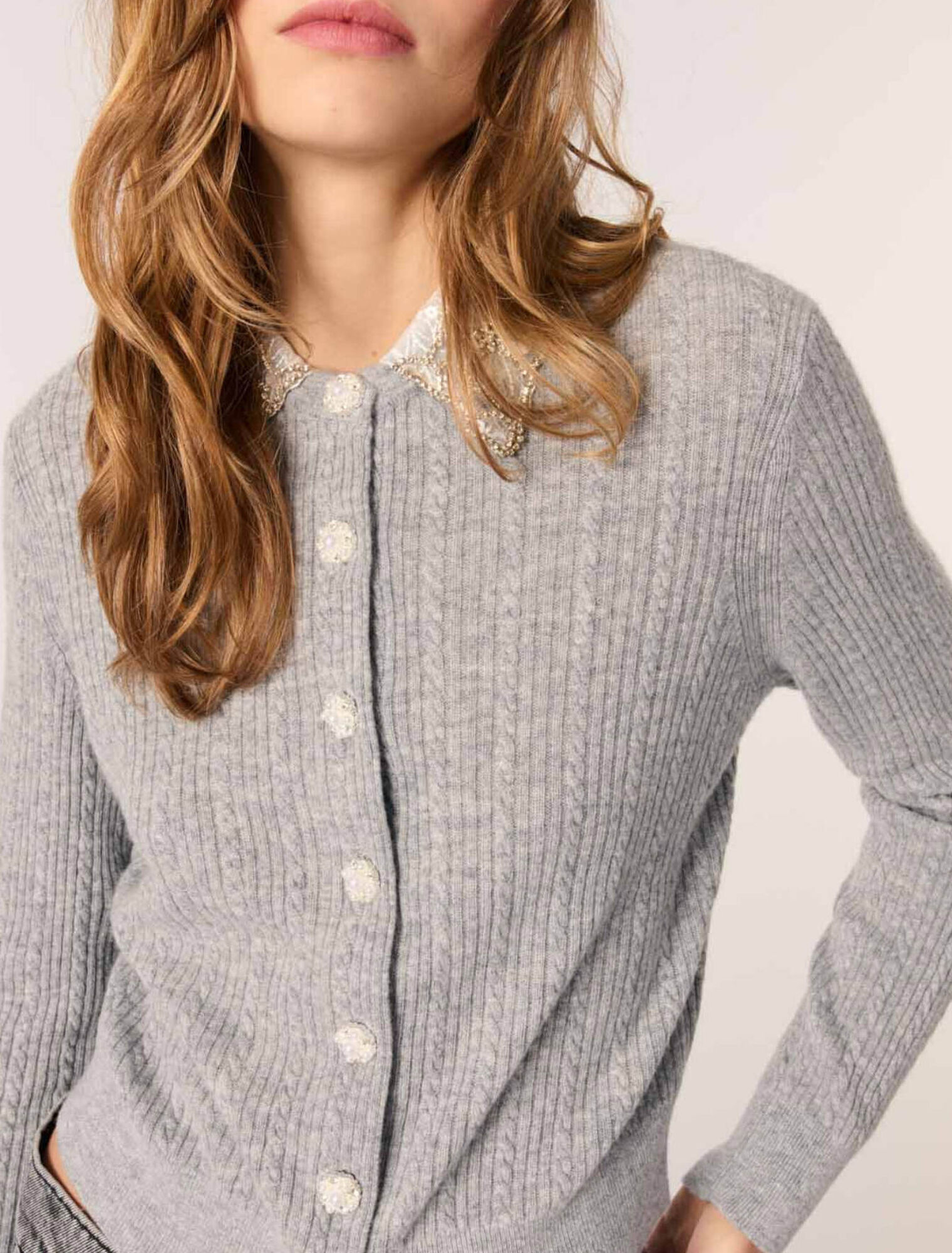 Cardigan con colletto rimovibile
