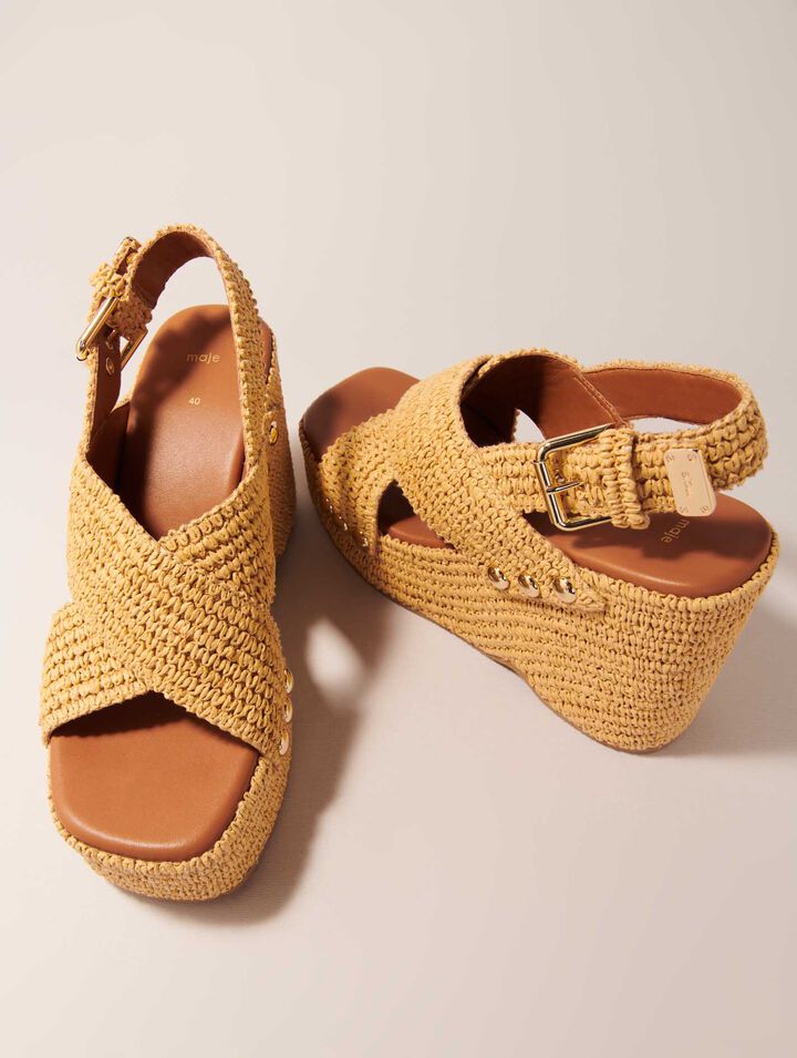 Sandali con zeppa in simil rafia