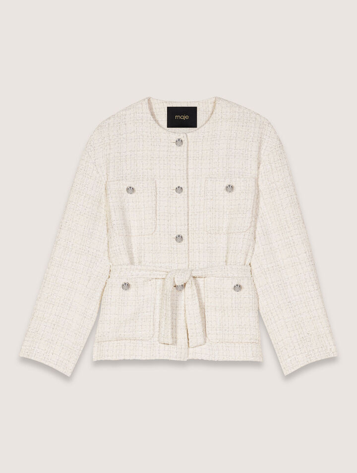 Giacca con cintura in tweed