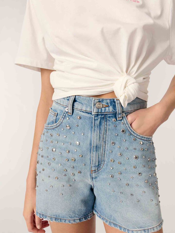 Shorts in denim con borchie