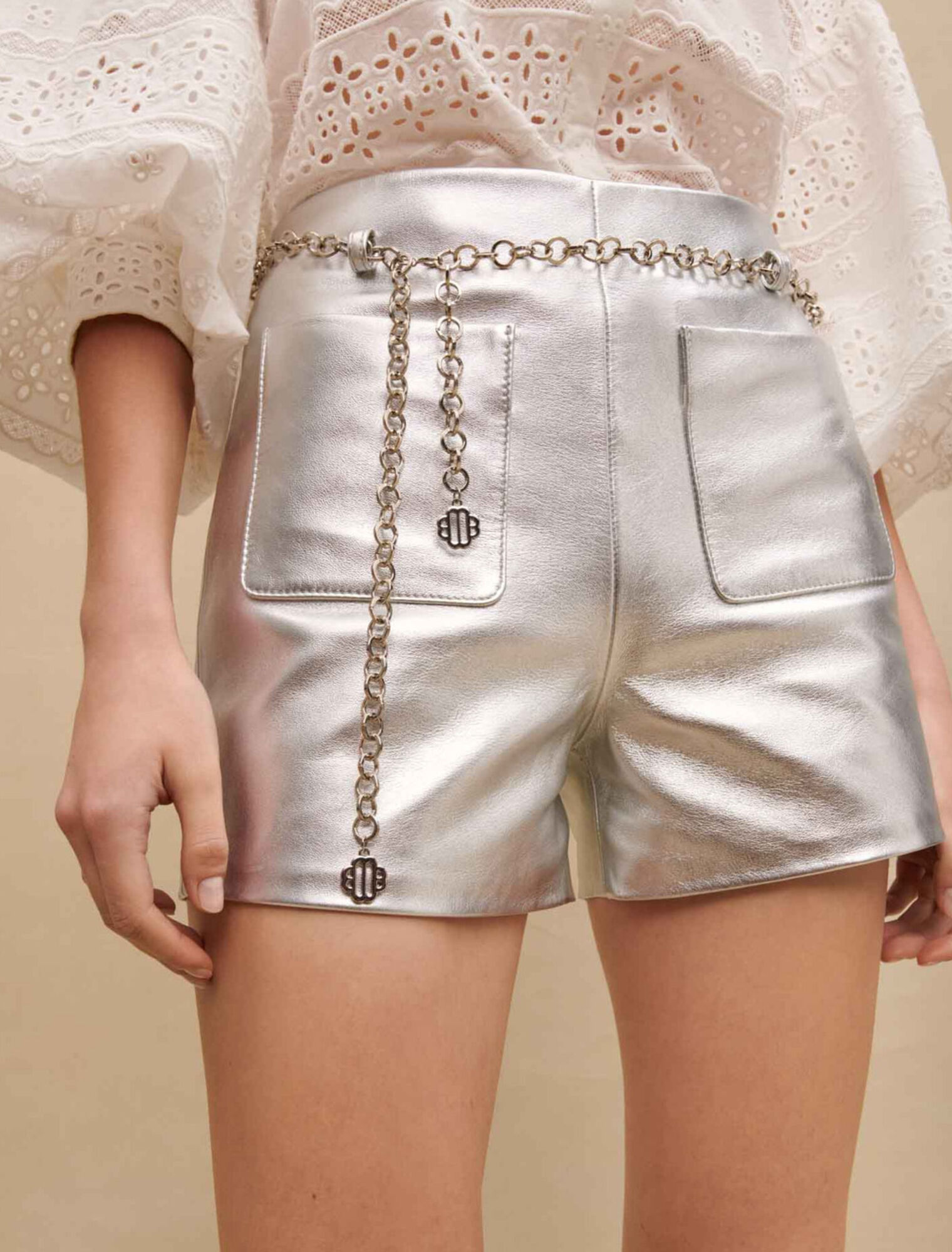 Pantaloncini in pelle metallizzata