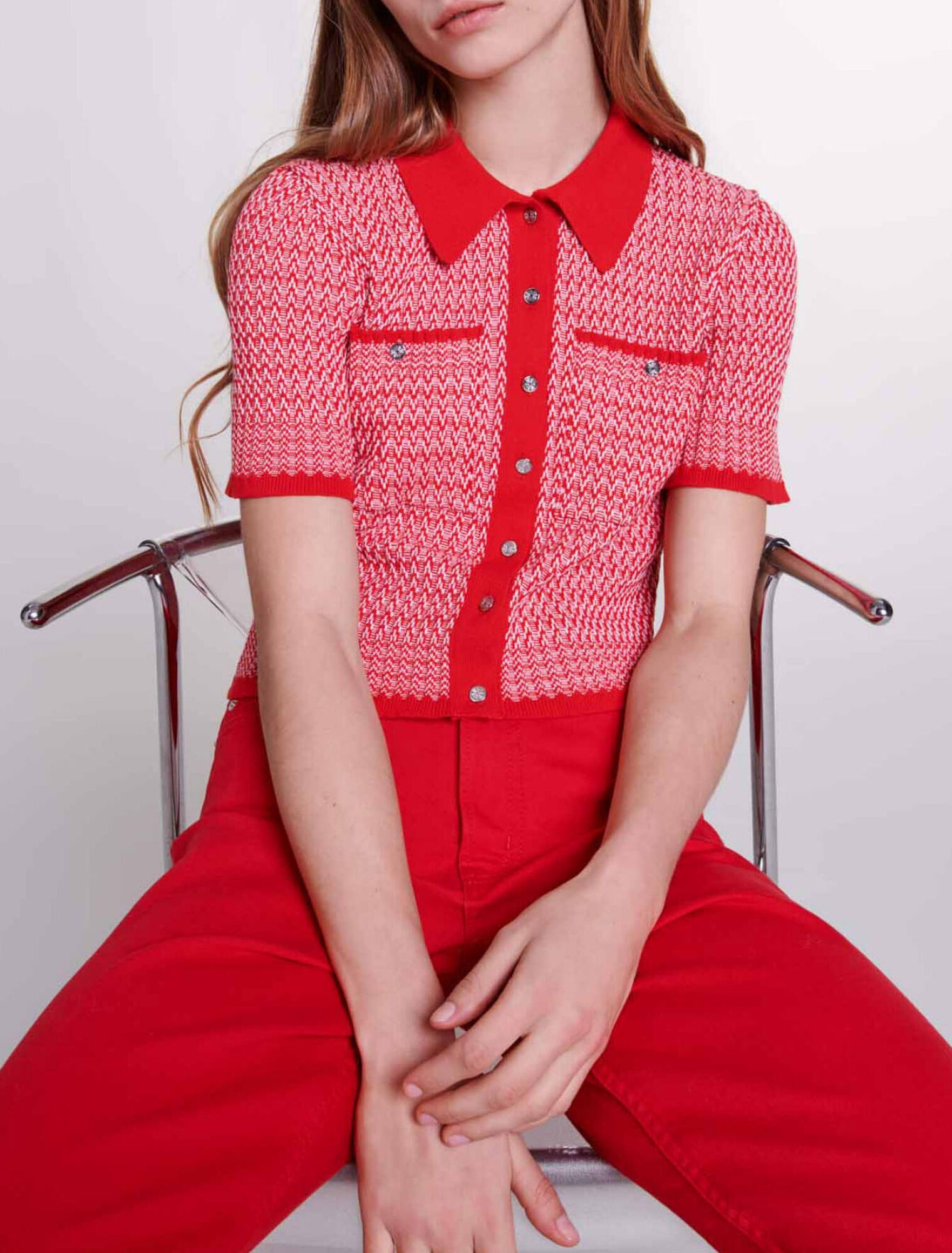 Polo corta con fantasia spigata