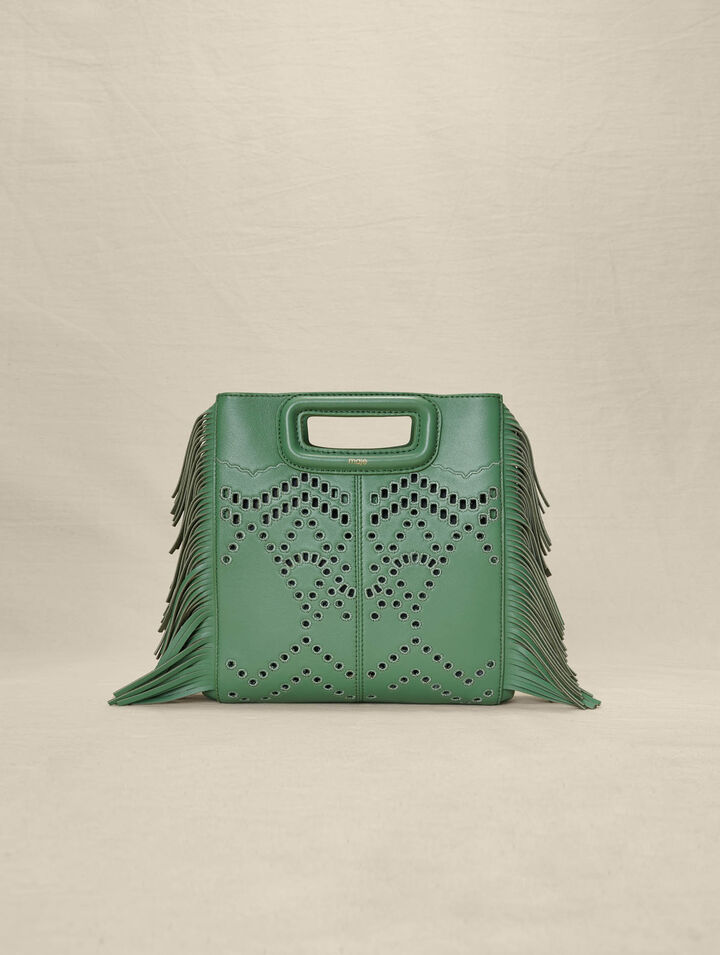 Borsa M con frange in pelle traforata