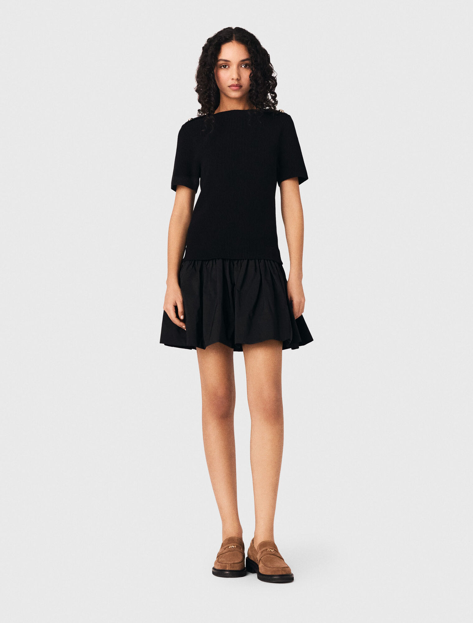 Abito corto in maglia e taffet&agrave;