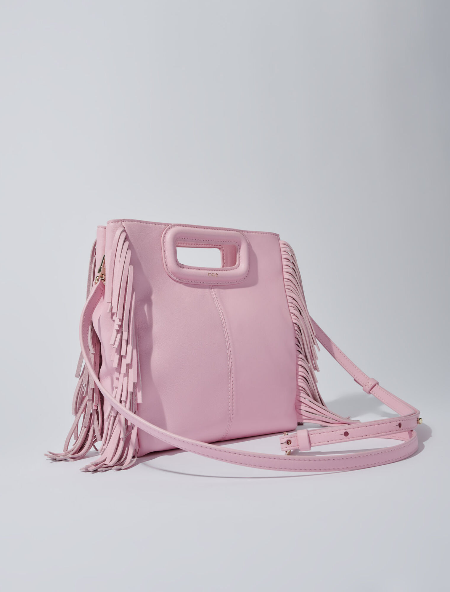 Borsa M con frange in pelle liscia