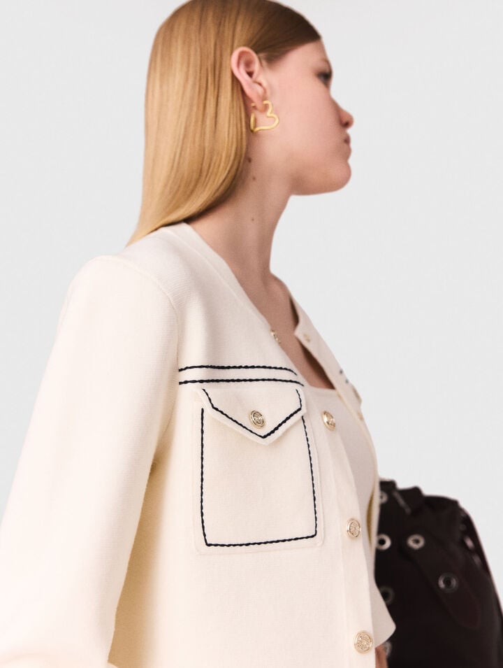Cardigan corto impunturato