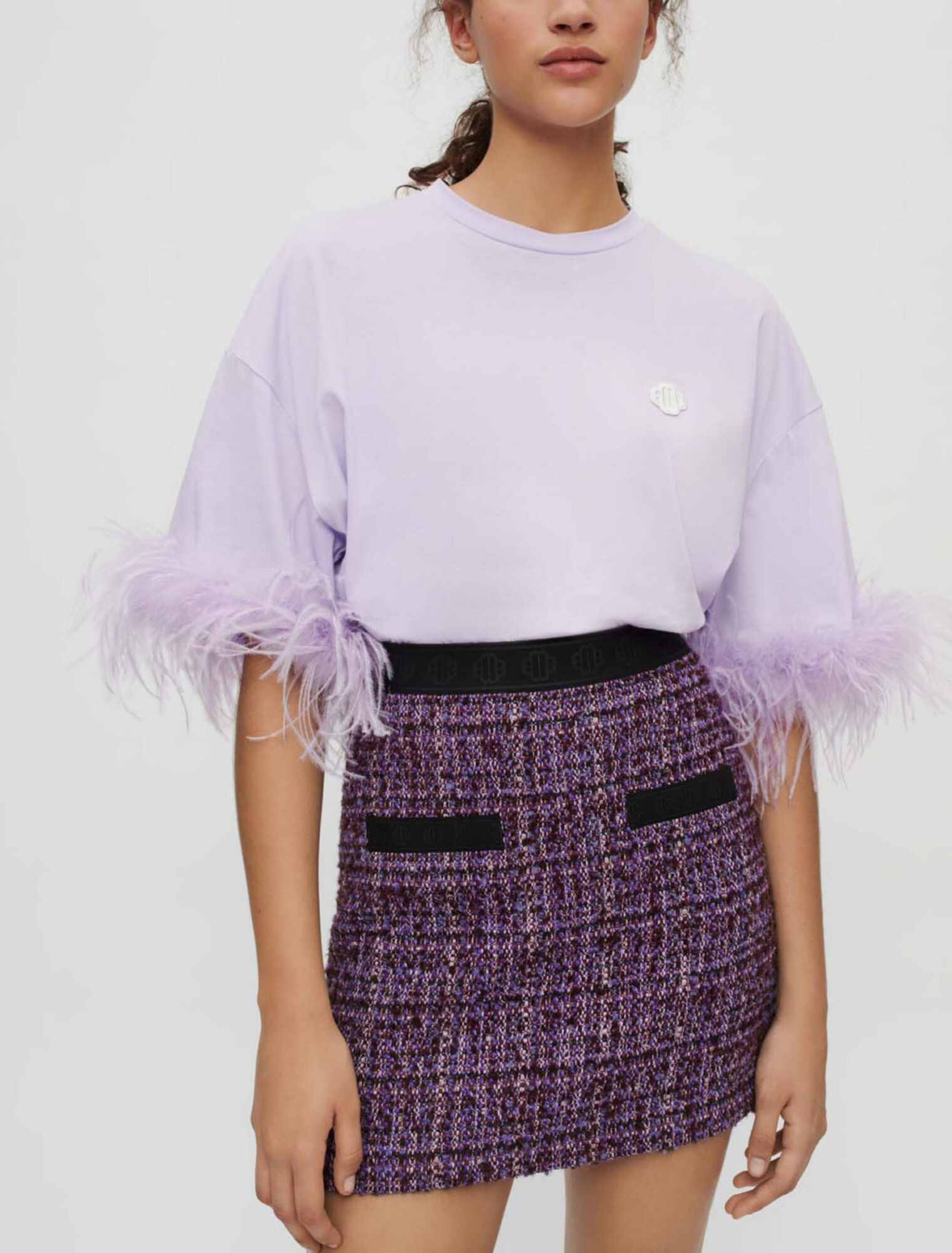 Gonna in tweed viola e a contrasto