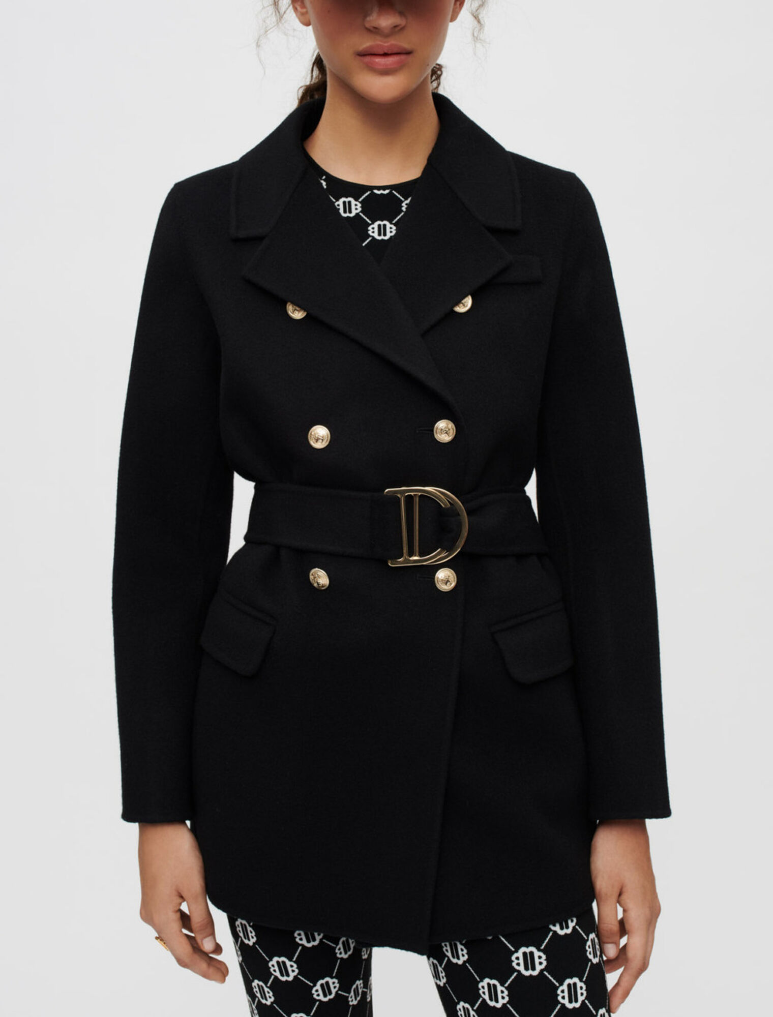 Cappotto double face nero con cintura