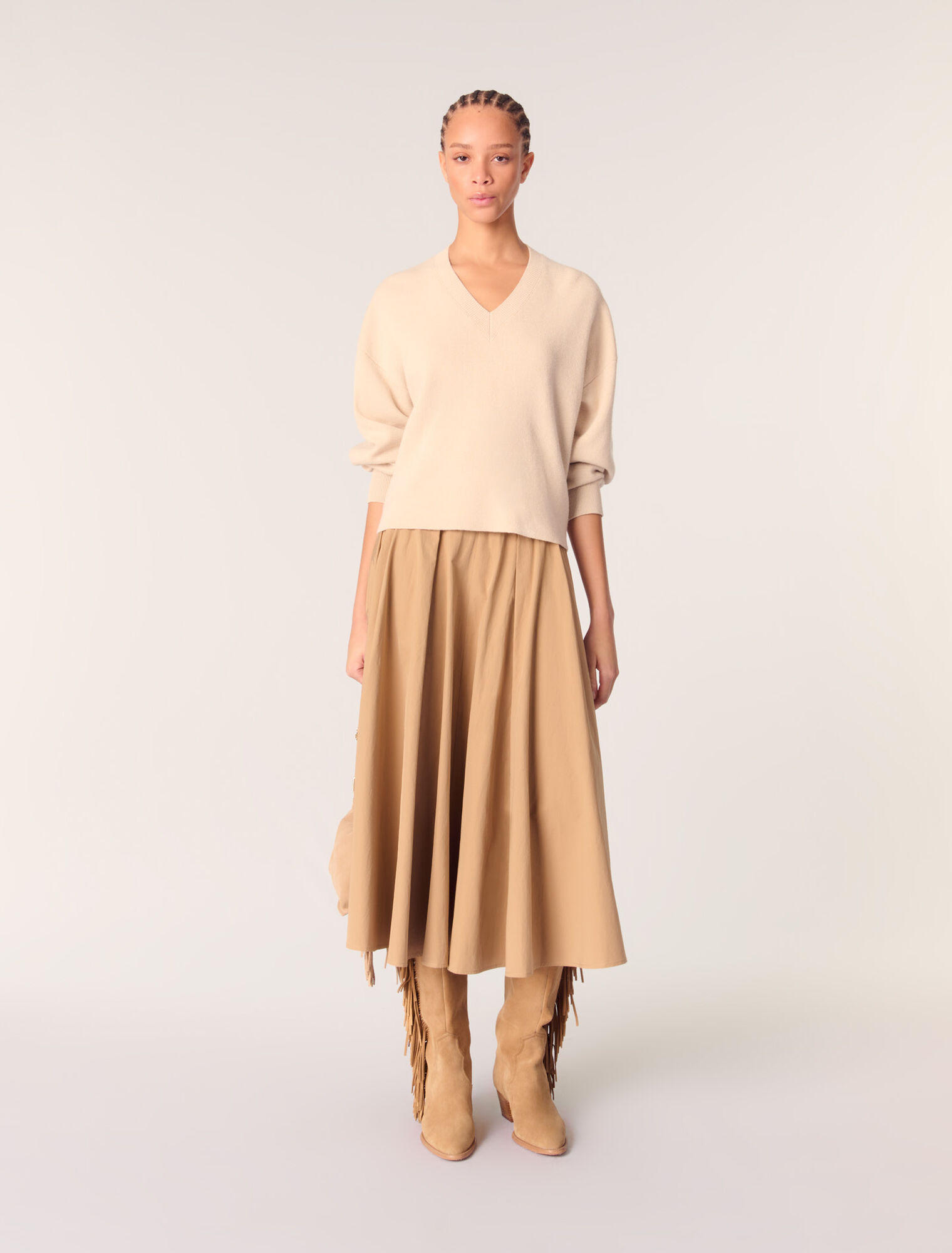Maglione con scollo a V misto lana