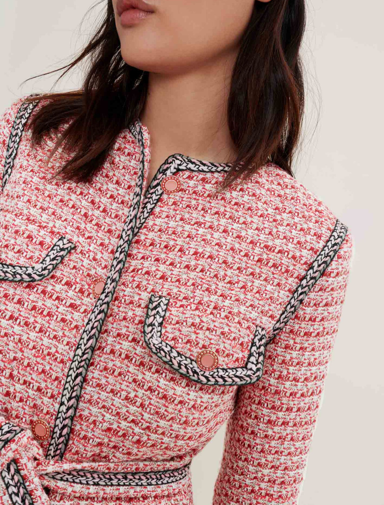 Giacca in tweed con trecce etniche