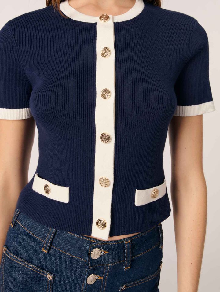 Cardigan corto dettagli a contrasto