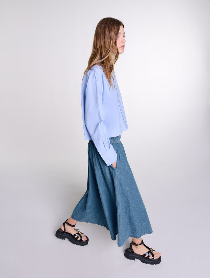 Gonna in denim e punto smock