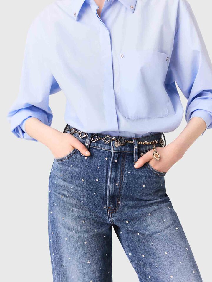 Jeans larghi in denim con borchie