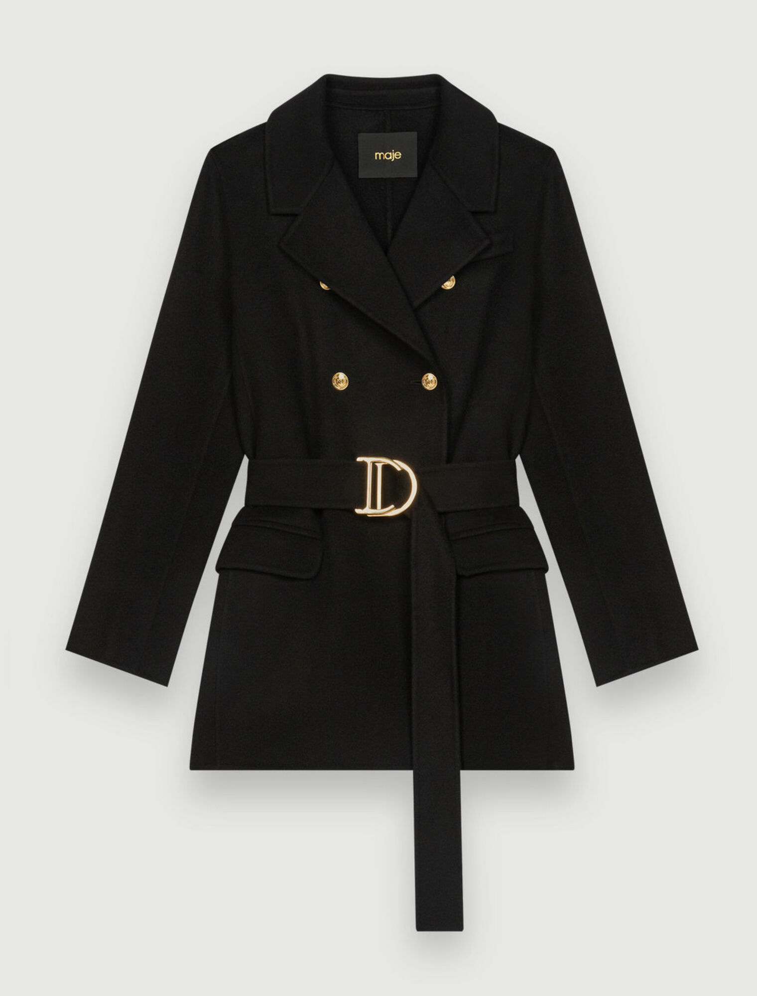 Cappotto double face nero con cintura