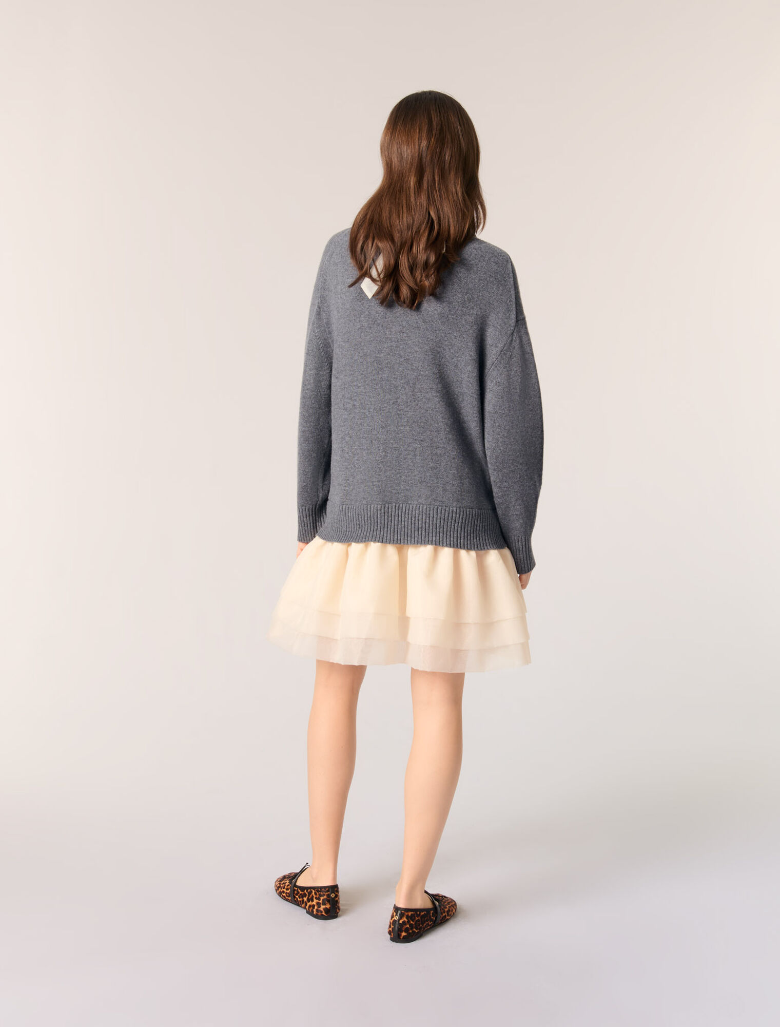 Abito bimateriale in lana e organza