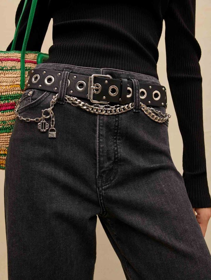 Jeans baggy con cintura nera