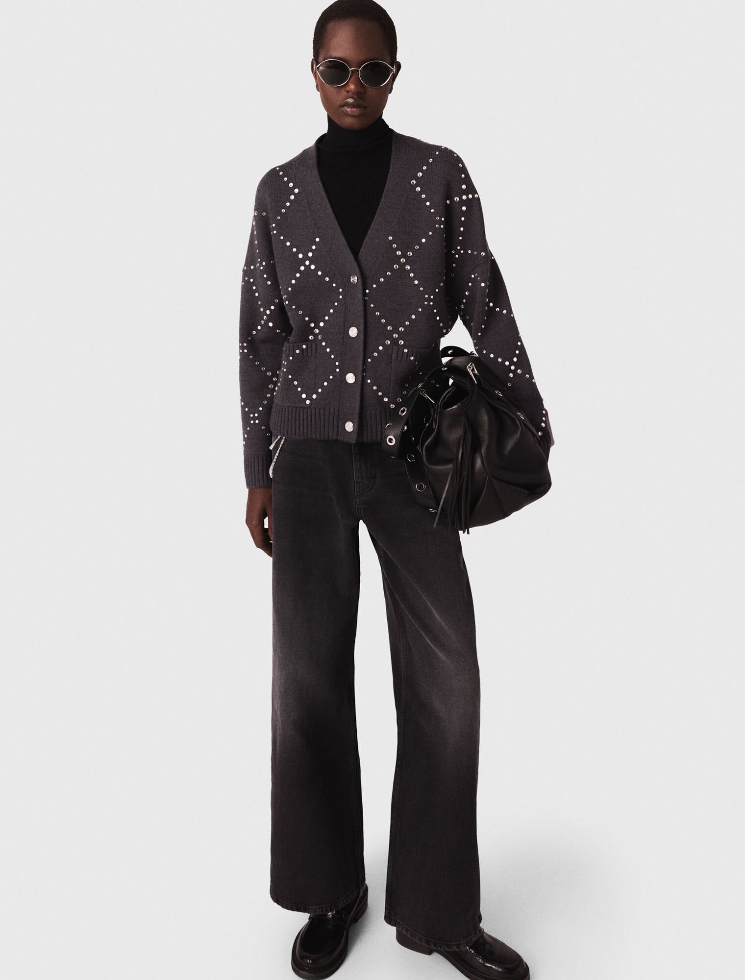 Cardigan a quadri con strass