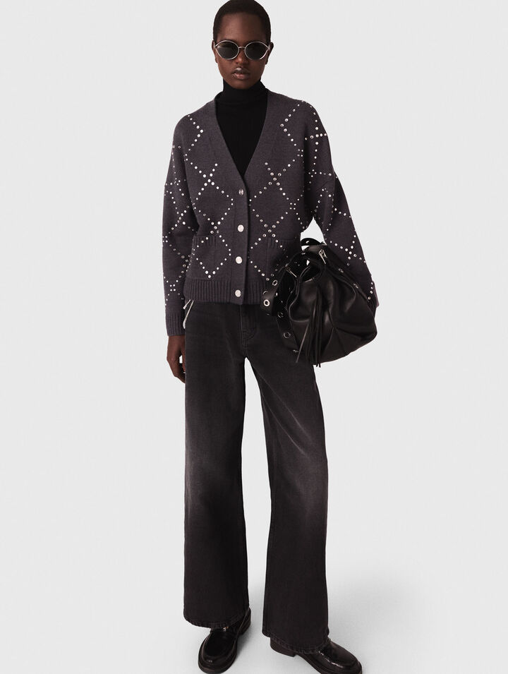 Cardigan a quadri con strass