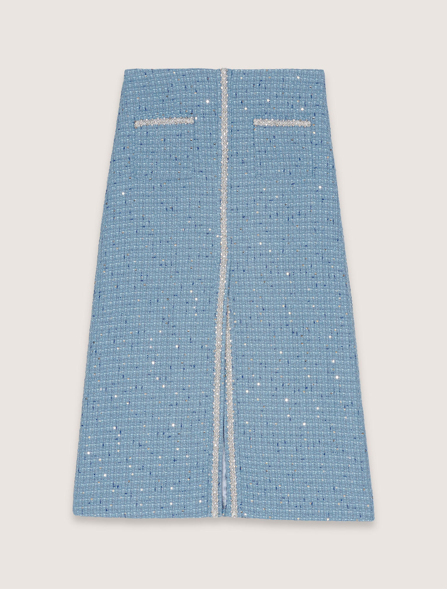 Gonna midi in tweed con paillettes