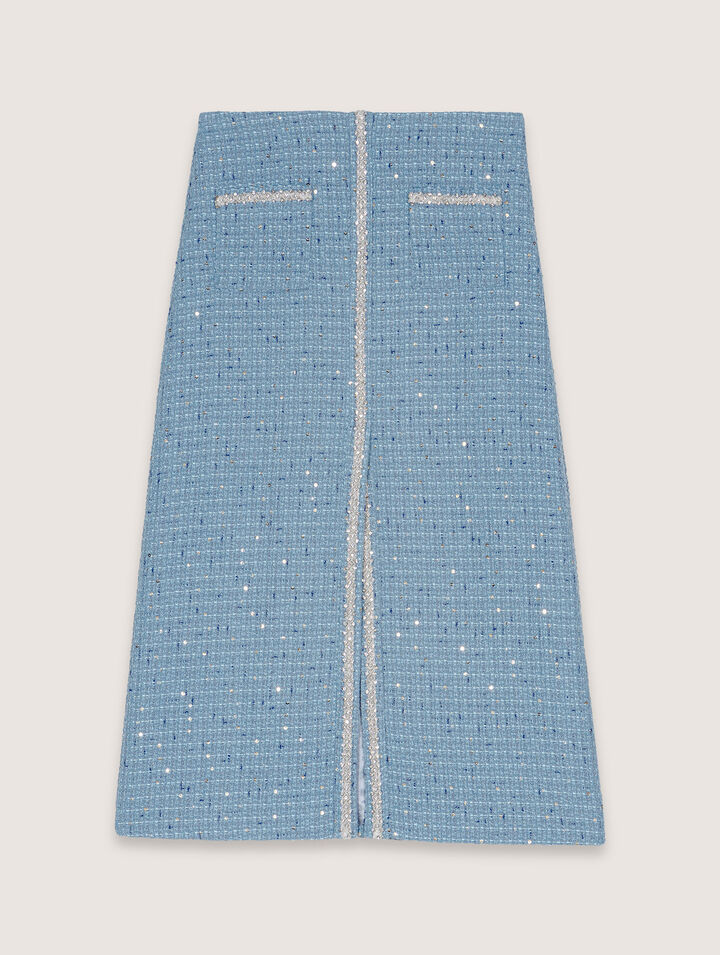 Gonna midi in tweed con paillettes
