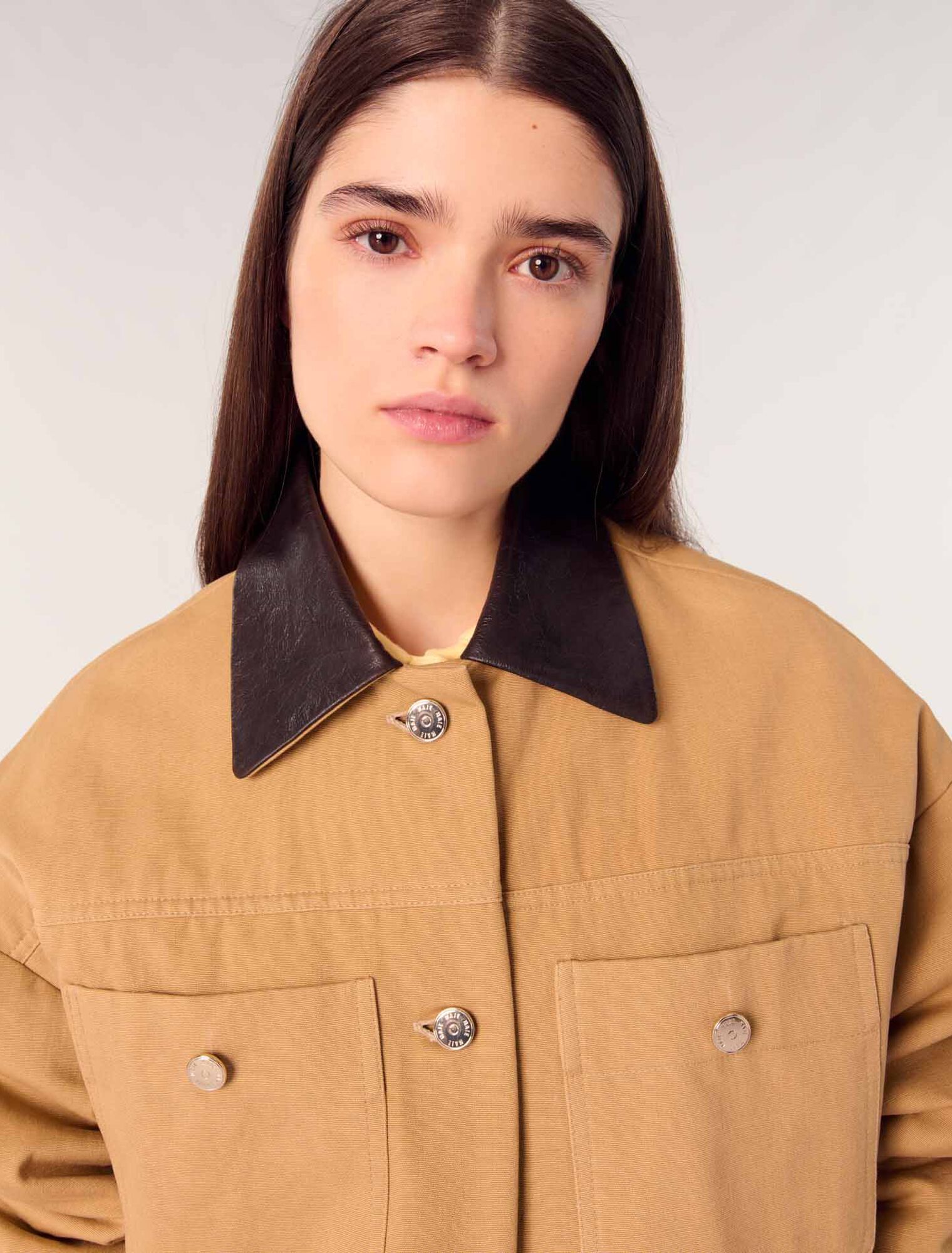 Cappotto in cotone collo in pelle