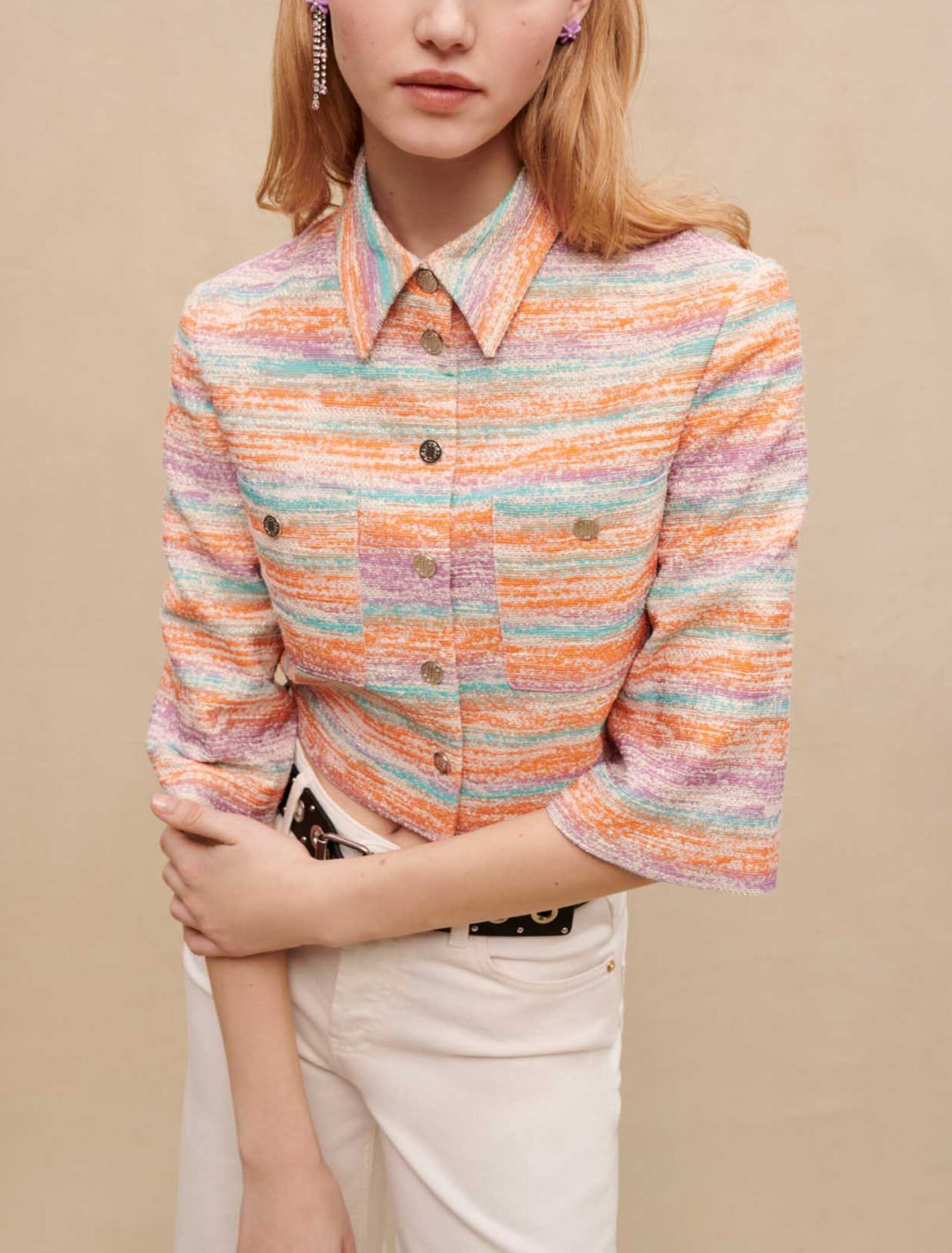 Giacca corta in tweed lucido